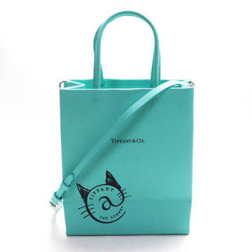 TIFFANY&Co.  Cat Street Small Shopping Tote 2Way Shoulder Bag Turquoise Blue Women's