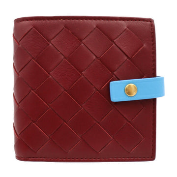 BOTTEGA VENETA Intrecciato Bifold Wallet 574055 Leather Bordeaux x Light Blue Beige Gold Hardware