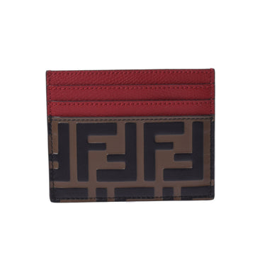 FENDI Zucca Pattern Pass Case Brown / Black Bordeaux 8M0269 Unisex Leather Card