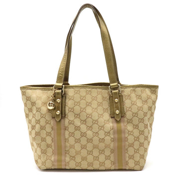 Gucci GG canvas sherry tote bag shoulder metallic leather khaki beige gold pink 137396