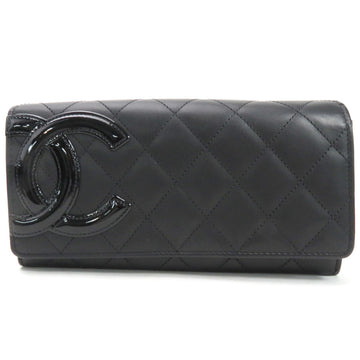Chanel bi-fold long wallet cambon line black leather x patent CHANEL ladies