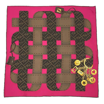FENDI Zucca pattern scarf muffler FXT986 100% silk pink x brown  aq9398