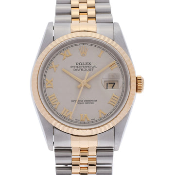 ROLEX Datejust 16233 Men's YG/SS Watch Automatic Ivory Pyramid Dial