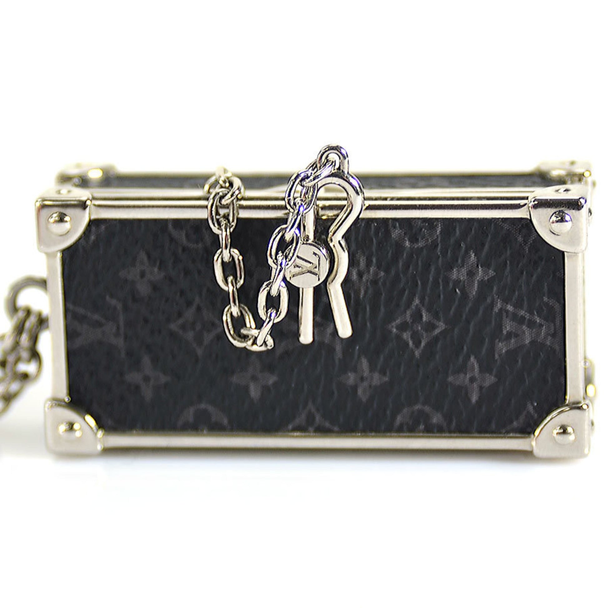 Louis Vuitton Necklace Monogram Eclipse Collier DJ Trunk Metal Black x Silver Men's M68876 h29500g
