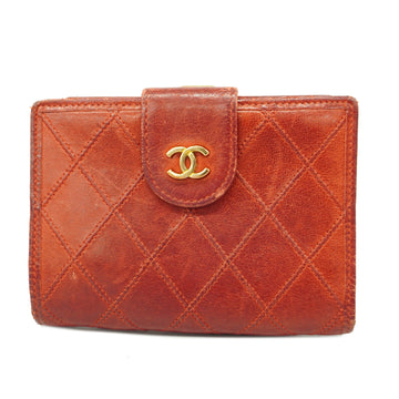 CHANELAuth  Bicolor Gold Hardware Women's Lambskin Wallet Red Color