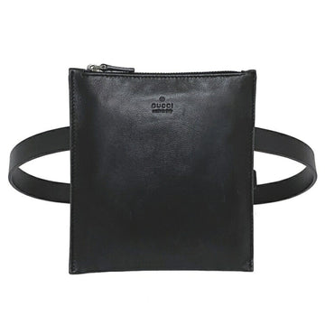 Gucci Belt Bag Black 037 1312 Leather GUCCI Waist Pouch Men's Women's
