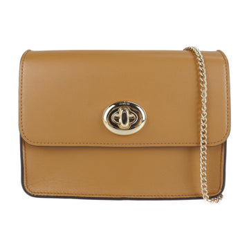 COACH Bowery Shoulder Bag 57714 Calf Leather Light Saddle Brown Gold Hardware Chain Turn Lock 2WAY Clutch Crossbody