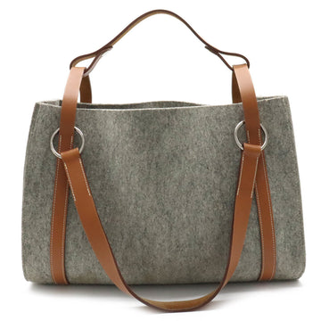 HERMES Cavalicol Tote Bag Shoulder Handbag Felt Leather Gray Brown P stamp