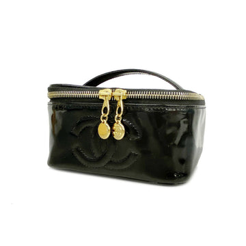 CHANEL Vanity Bag Patent Leather Black Ladies