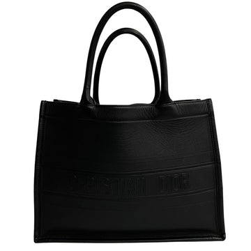 CHRISTIAN DIOR Logo Book Tote All Leather Handbag Bag A4 Storage Capable Black 16354