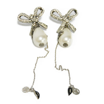 LOUIS VUITTON Earrings Bookle Dreille Bow LV Windsor Rhinestone Strass Fake Pearl Chain Swing MP2200 Women's Accessories Jewelry