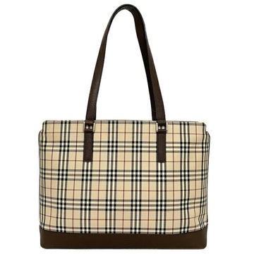Burberry Tote Bag Beige Brown Glen Check Canvas Leather BURBERRY Square Ladies