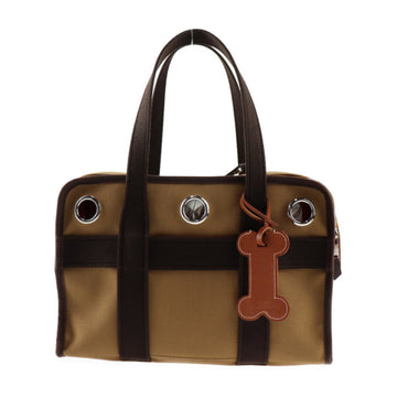 HERMES CABAS POUR CHIEN Boston Bag H800639EK01 Cotton Polyamide Polyurethane Brown Silver Hardware Dog Carrier for Small Dogs