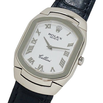 ROLEX Cellini 6633/9 W watch men's quartz 750WG 18K white gold leather polished