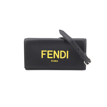 Fendi NEW PHONE wallet folio long leather black yellow 7M0309 logo silver metal fittings Wallet