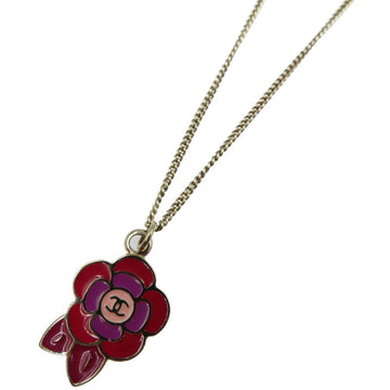 CHANEL Cocomark Flower GP Gold Red Purple Necklace 0159