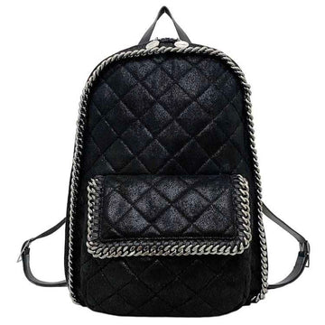 STELLA MCCARTNEY Backpack Black Silver Falabella Quilted Chain Polyester Leather Metal  Rucksack Women's