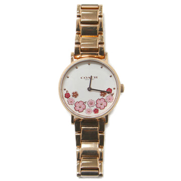 COACH Watch PERRY Quartz Round Case Tea Rose Detail Stainless Steel Gold Japanese