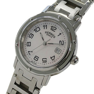 HERMES watch Boys Brand Clipper Nacre Date Shell Quartz QZ Stainless SS CL6.410 Silver Polished