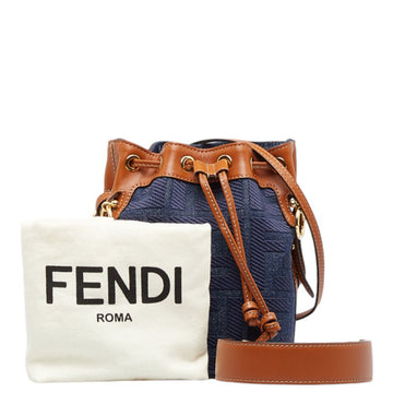 FENDI Zucca Montresor shoulder bag handbag 8BS010 indigo blue brown leather ladies