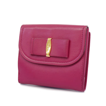 SALVATORE FERRAGAMO[3za0234] Auth  bi-fold wallet leather pink gold metal