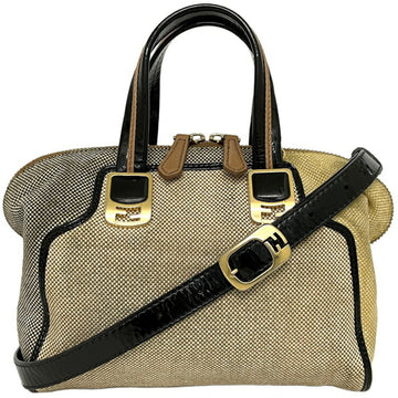 Fendi 2way Bag Chameleon Beige Gray Black Gold 8BL117 Handbag Canvas Leather Enamel FENDI Shoulder Ladies Length Adjustable