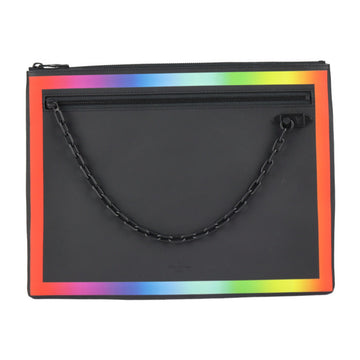 LOUIS VUITTON Pochette A4 Taiga Rainbow Clutch Bag M30347 Black 2019AW Limited Virgil Abloh Chain