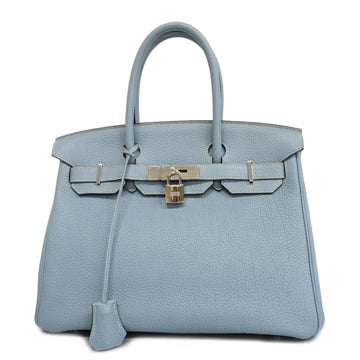 HERMES Handbag Birkin 30 P Engraved Togo Blue Run Silver Hardware Ladies