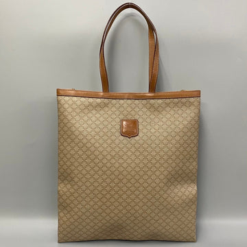 CELINE Vintage Macadam Blason Triomphe Leather Genuine Tote Bag Handbag Beige Brown 13655
