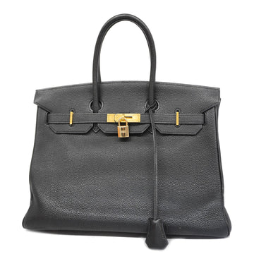 HERMESAuth  Birkin Birkin 35 Engraved Women's Togo Leather Handbag Black