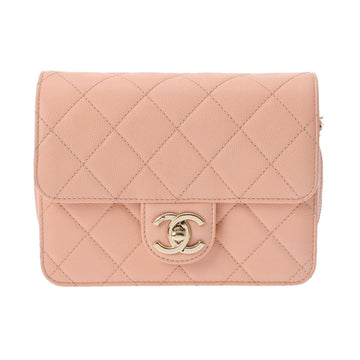 CHANEL Matelasse Flap Chain Shoulder Pink Beige Champagne Women's Caviar Skin Bag