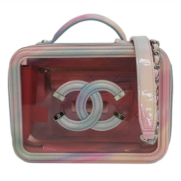 CHANEL CC Filigree Vanity Chain Shoulder Bag PVC Vinyl Pink Pochette Women's Square