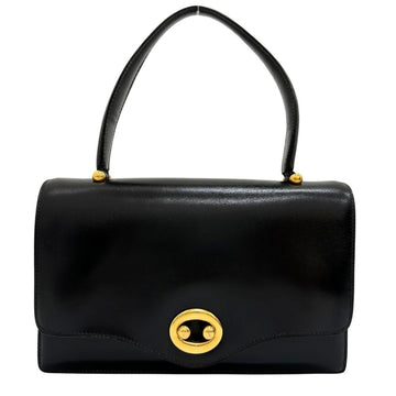 HERMES handbag box calf black flap vintage ladies I111624040