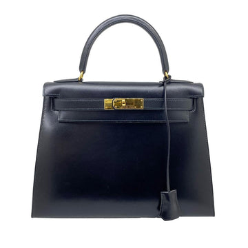 HERMES Kelly 28 outer sewing box calf black gold metal fittings Y0 stamped [1995] with strap beautiful product popular difficult to obtain ladies' men's