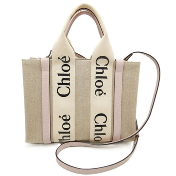 CHLOeChloe  Woody Small Tote Bag CHC22AS397I266J5 Linen x Leather Cement Pink 251436