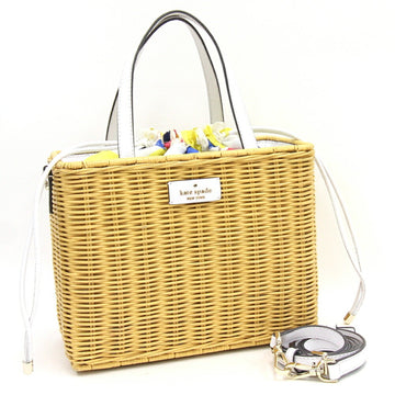 KATE SPADE Handbag Sam Weeker Lemon Zest Medium Satchel WKRU6859 Beige White Rattan Leather Shoulder Bag Fruit Pattern Basket