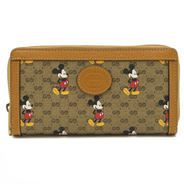 Gucci Micro GG Disney Collaboration Mickey Mouse Zip Around Round Long Wallet PVC Brown 602532
