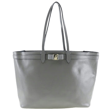 SALVATORE FERRAGAMO Vara ribbon tote bag calf made in Italy gray shoulder handbag A4 zipper ladies