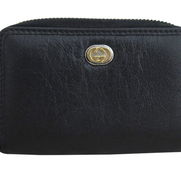 Gucci Card Case Interlocking G Black x Silver Hardware Leather Business Holder Pass Women's Men's 581530