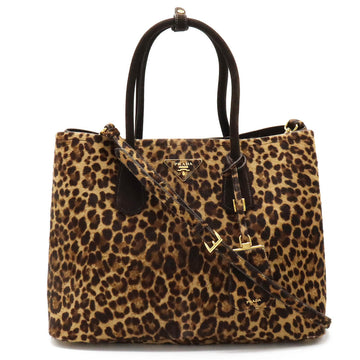 PRADA CAVALLINO Tote Bag Shoulder Leopard Print Harako Beige Brown Boutique Purchased Item B2756T