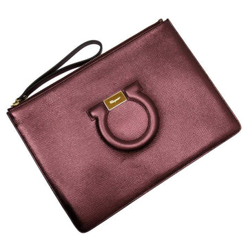 Salvatore Ferragamo Clutch Bag Gancio Purple Metallic Gold Leather