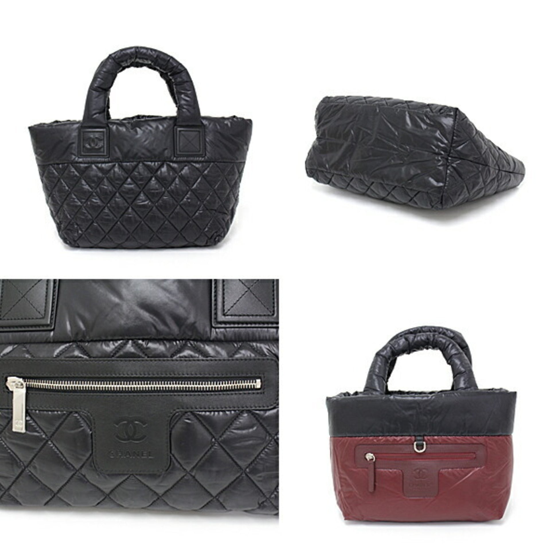 SET OF THREE BLACK/BURGUNDY PADDED NYLON COCO COCOON BAGS, CHANEL, A  Collection of a Lifetime: Chanel Online, Jewellery
