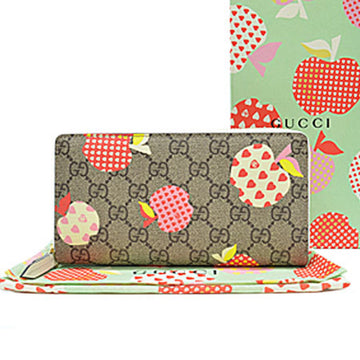 Gucci Round Zipper Long Wallet Le Pomme Apple + Heart Print GG Supreme Canvas Brown Series Women's 663924