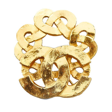 CHANEL coco mark clover brooch gold plated ladies