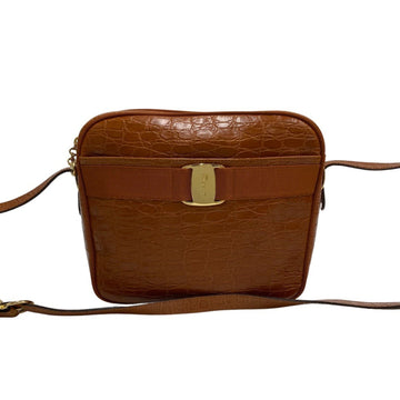 SALVATORE FERRAGAMO Vara Logo Hardware Leather Genuine Shoulder Bag Pochette Brown