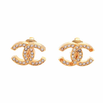 CHANEL Rhinestone Coco Mark Earrings Gold Women's