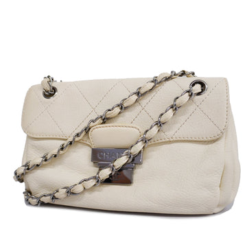 CHANELAuth  Matelasse W Flap W Chain Women's Leather Shoulder Bag Ivory