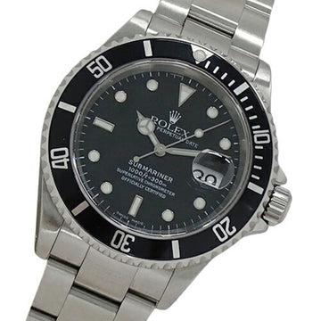 ROLEX Submariner Date 16610 P number watch men's automatic winding AT stainless steel SS silver black polished