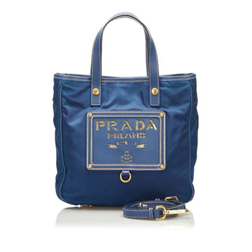 Handbag Shoulder Bag Blue Nylon Leather Ladies