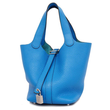 HERMES Handbag Picotan Lock PM A Stamp Taurillon Clemence Blue Zanzibar Silver Hardware Women's